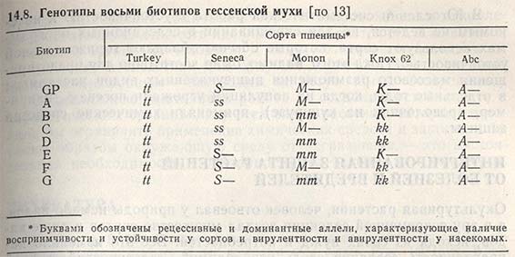 Генотипы восьми биотипов гессенской мухи