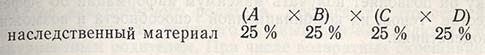 Каждый из четырех родителей вносит в гибрид одинаковый процент своего наследственного материала