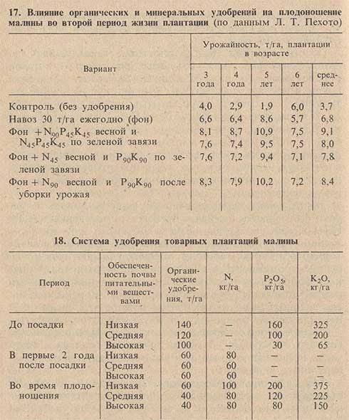 Влияние органических и минеральных удобрений на плодоношение малины во второй период жизни плантации