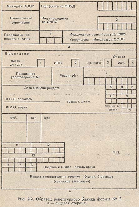 Образец рецептурного бланка по форме 2 - лицевая сторона