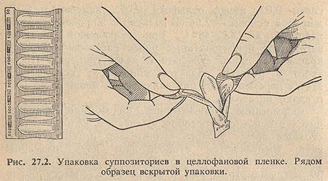 Упаковка суппозиториев в целлофановой пленке