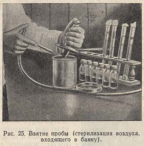 Взятие пробы (стерилизация воздуха, входящего в банку)