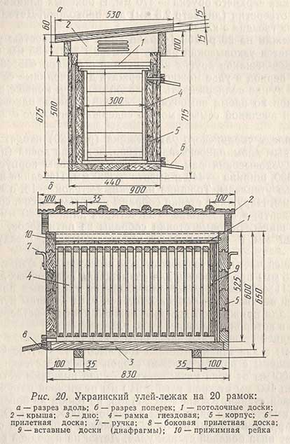 Украинский улей-лежак на 20 рамок