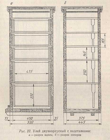 Улей двухкорпусный с надставками