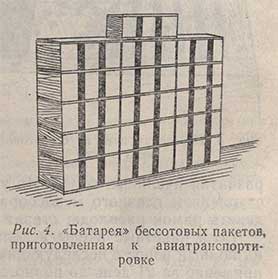 Батарея бессотовых пакетов, приготовленная к авиатранспортировке